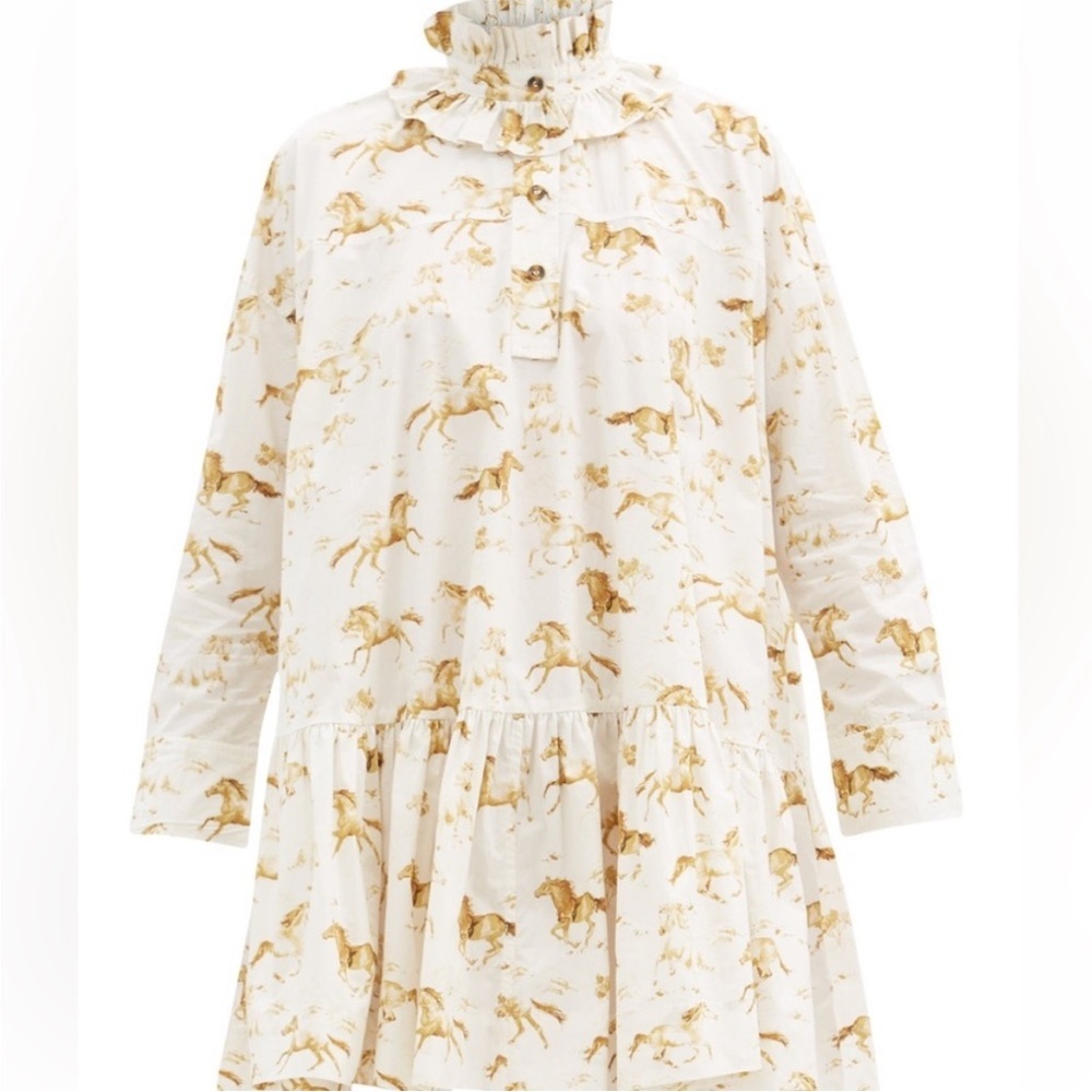 New with Tags GANNI White Horse Print Cotton Mini Dress - Picture 6 of 16